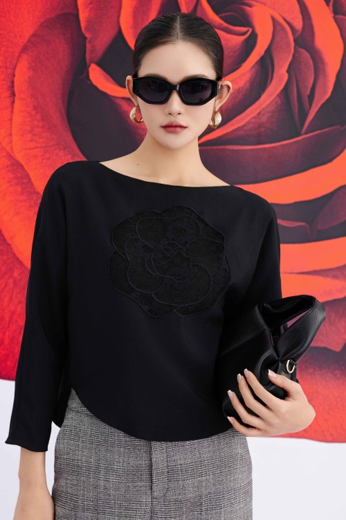 Sixdo Black Long Sleeves Woven Blouse